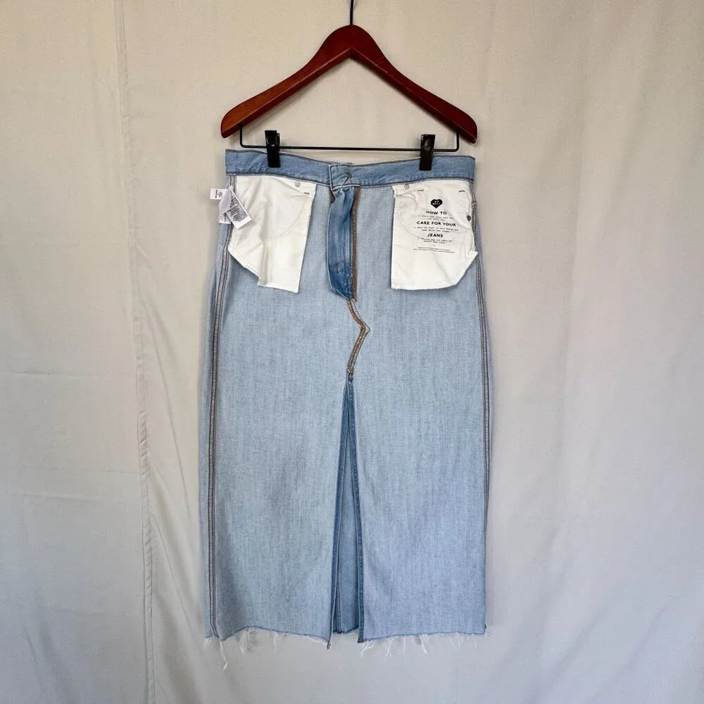 Madewell The Rilee Denim Fitzgerald Ultra Light Wash Midi Skirt Size 30